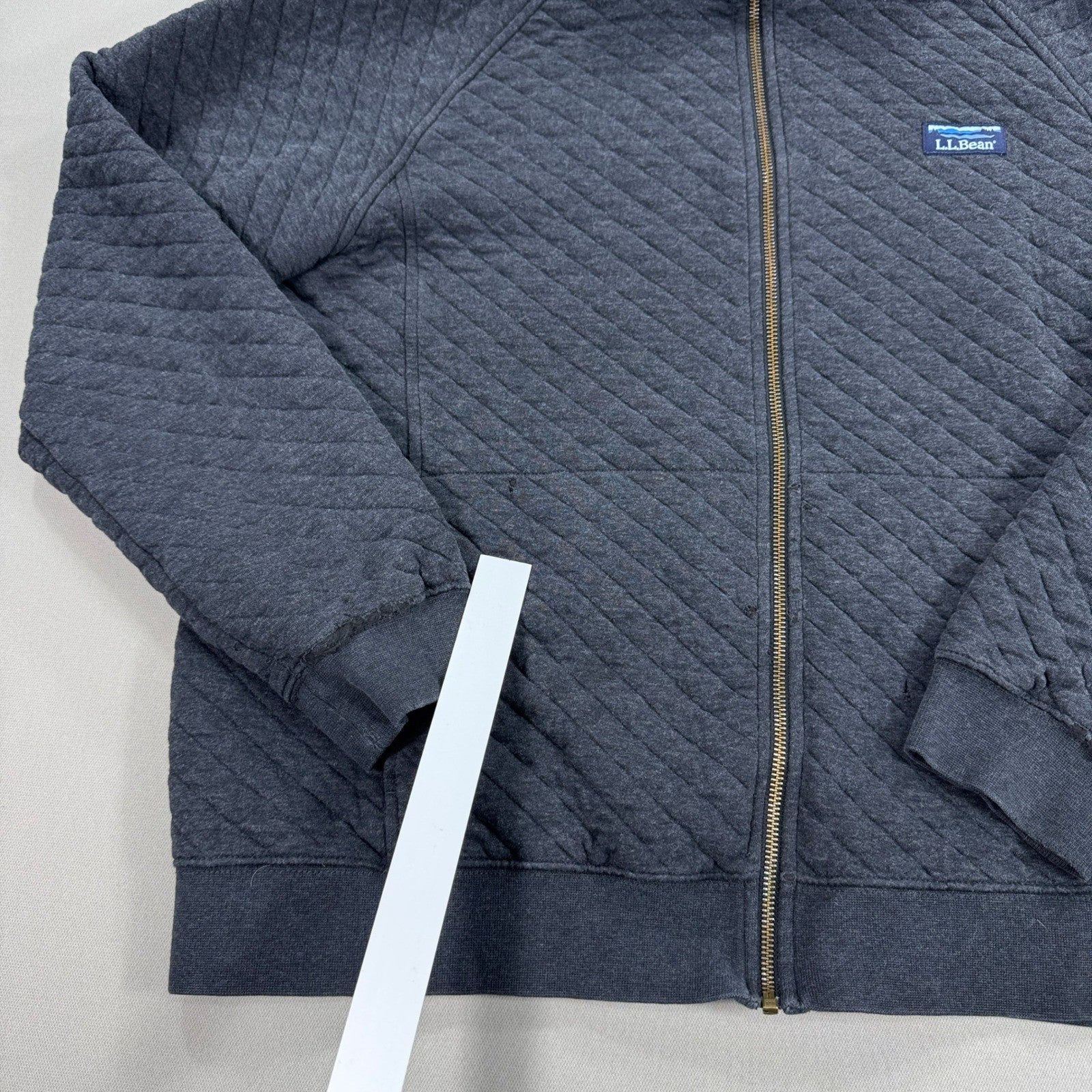 LL Bean Quilted Sweater Men's Large Navy Blue Zip Up Traditional Fit Sweatshirt