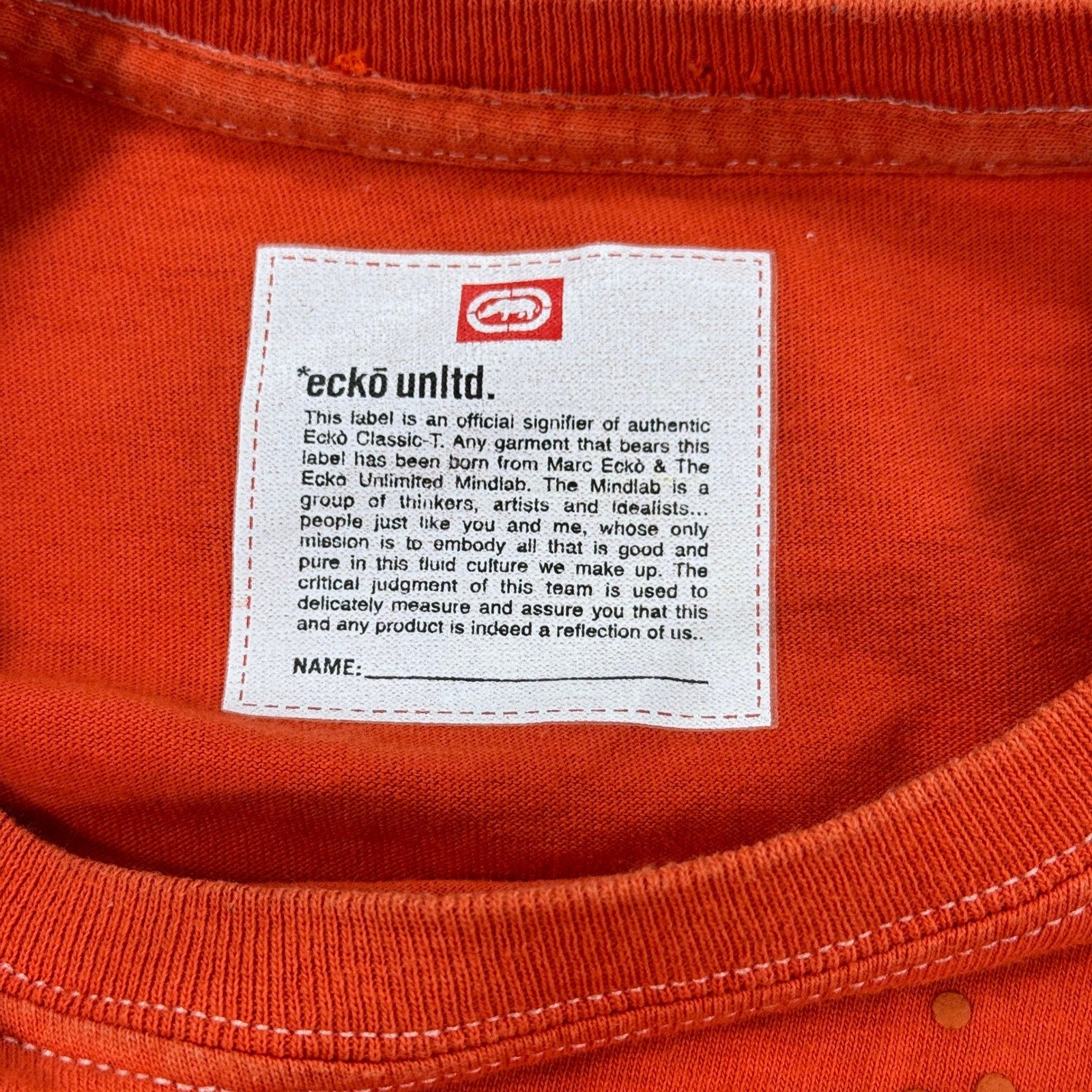 Vintage 90s Ecko Unltd T-Shirt mens XL Orange Made In USA 100% Cotton Rhino Y2k