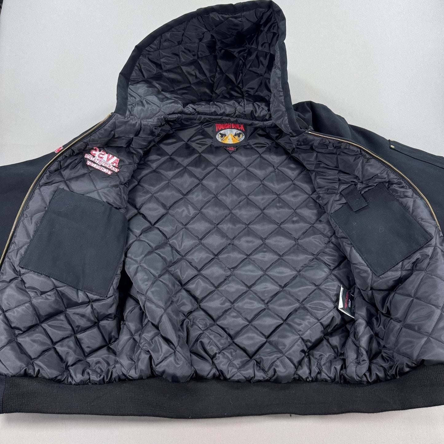 NWT Tough Duck Hooded Jacket Quilted Lined mens L Black Barn Field Coat