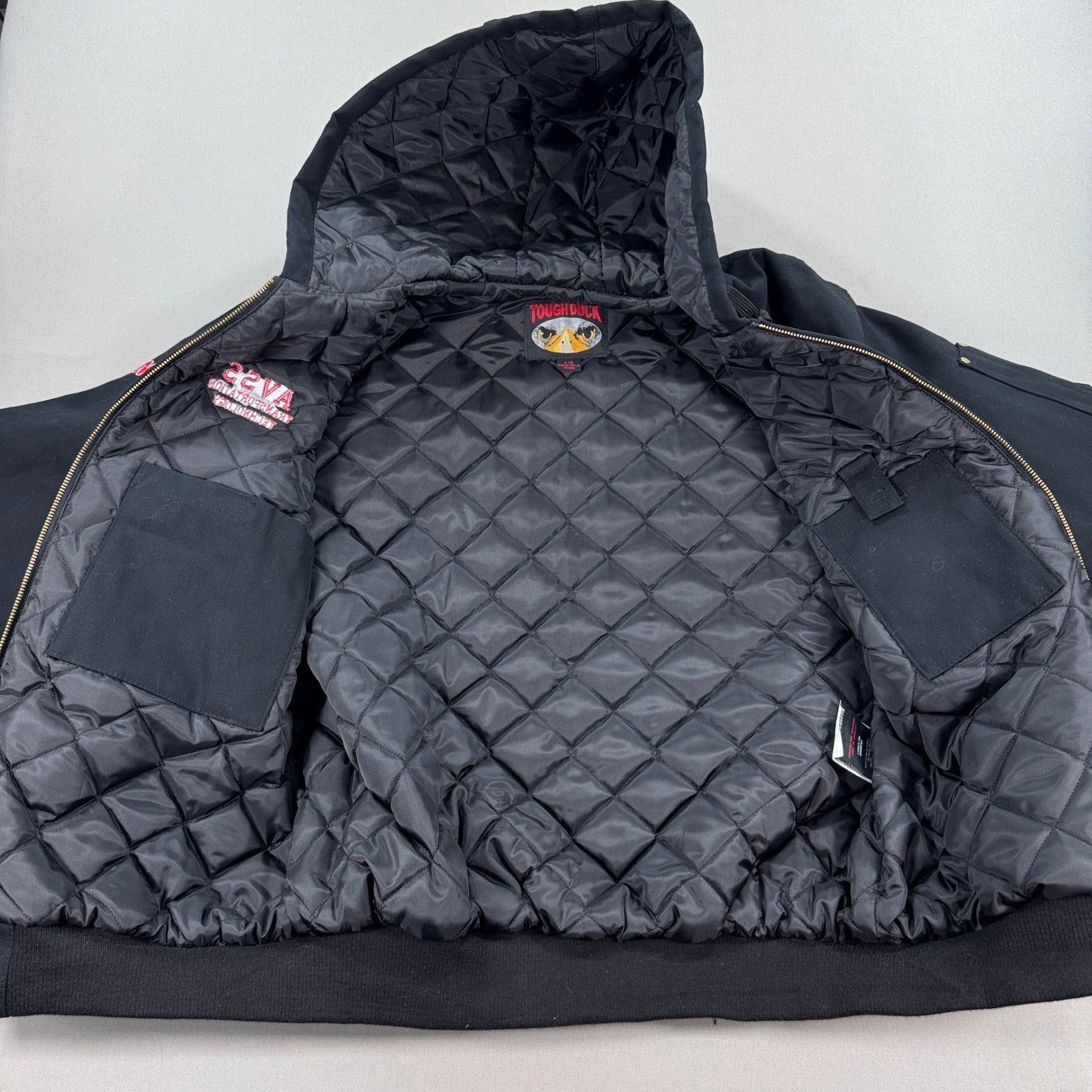NWT Tough Duck Hooded Jacket Quilted Lined mens L Black Barn Field Coat