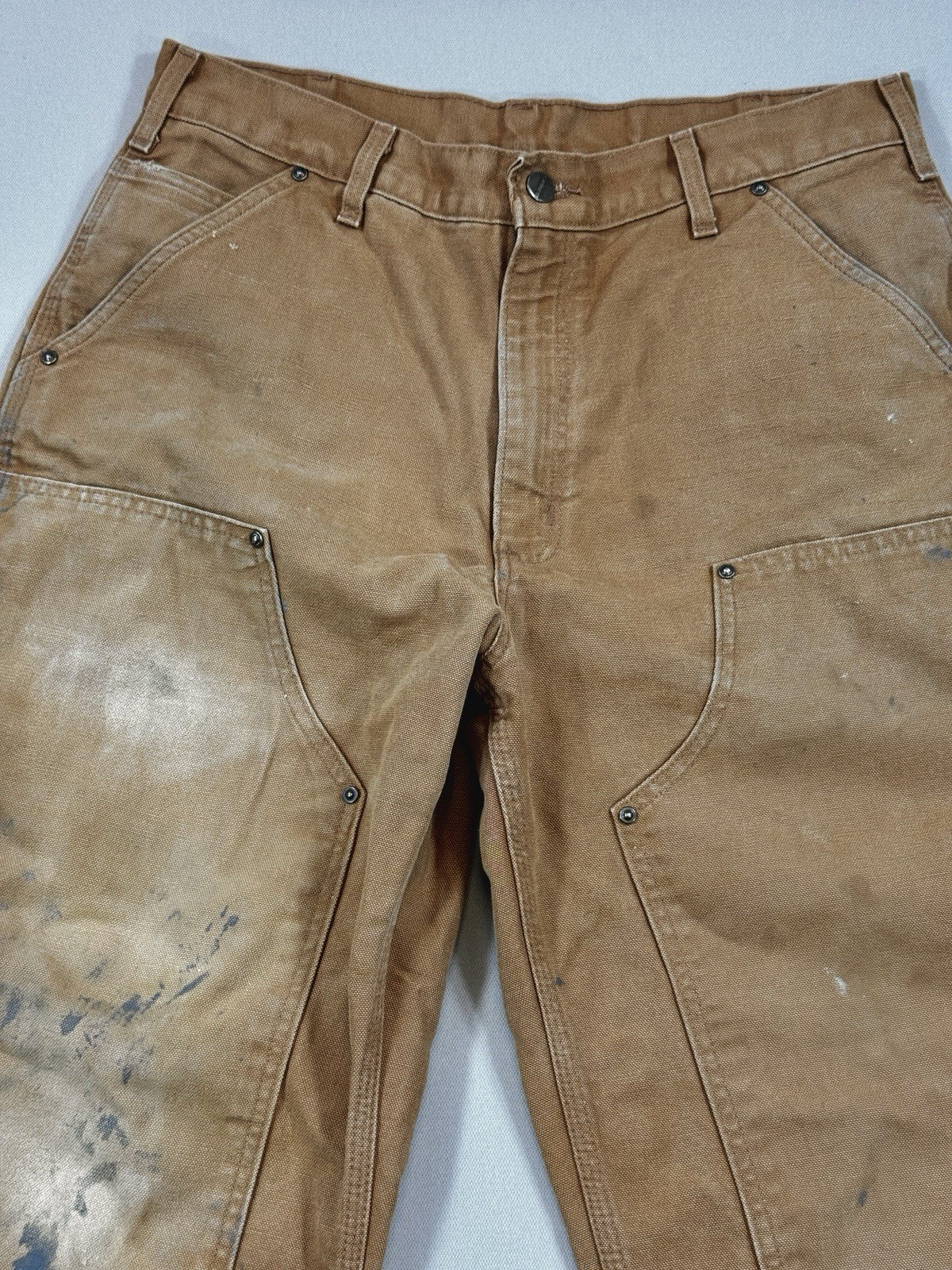 VTG Carhartt Pants Double Knee Carpenter mens 33x32 Brown Distressed Made in US