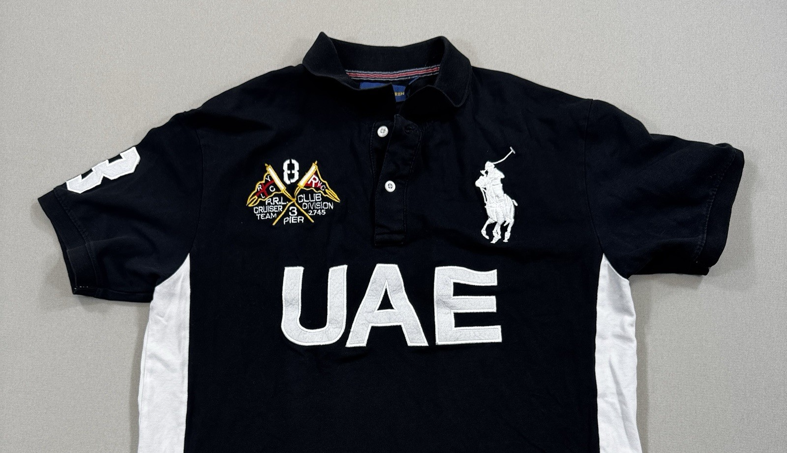Polo Ralph Lauren Dubai Polo Shirt mens 2XL Black Custom Slim Big Pony Crest