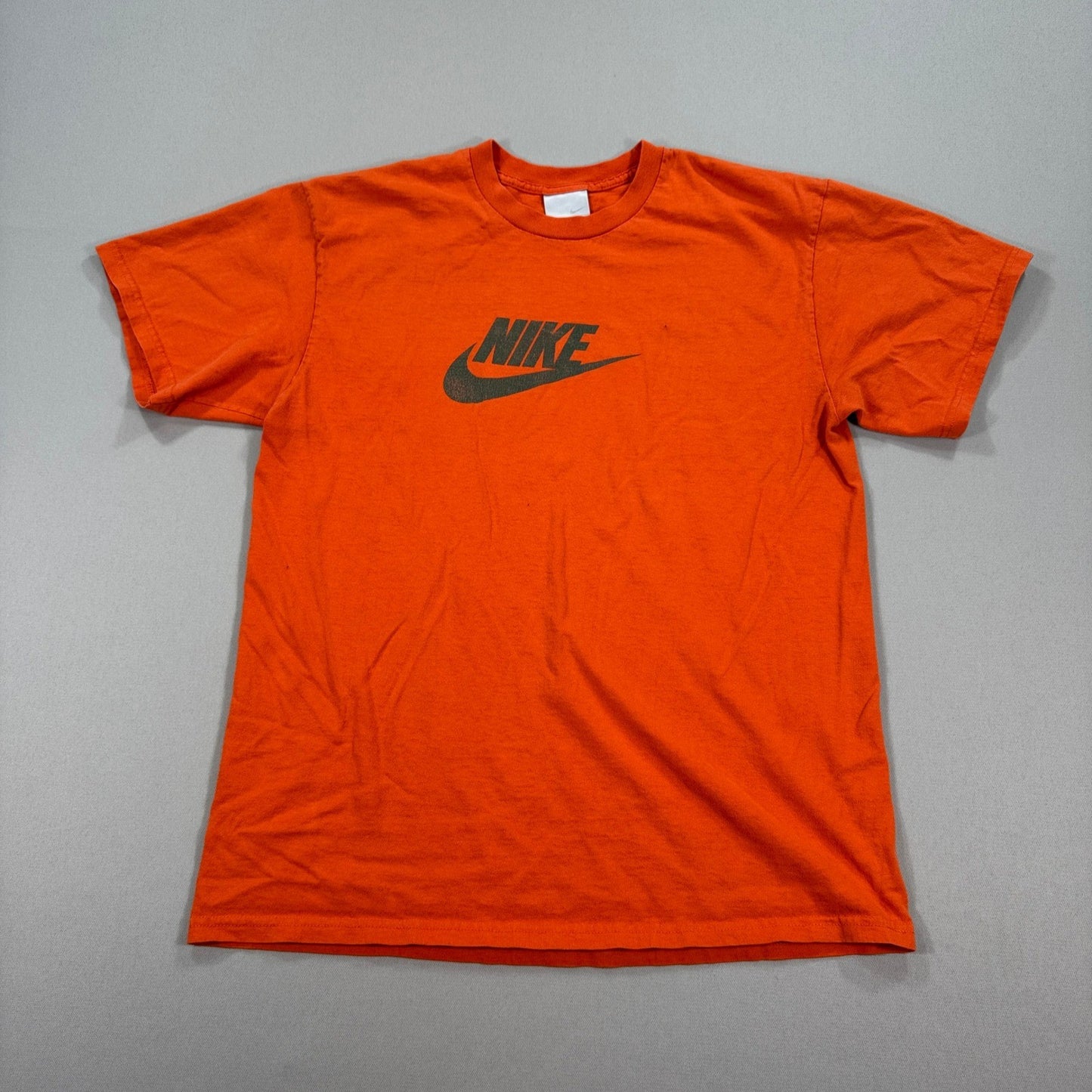 Vintage Y2K Nike T-Shirt mens Large Orange Center Big Swoosh Spell Out Athletic
