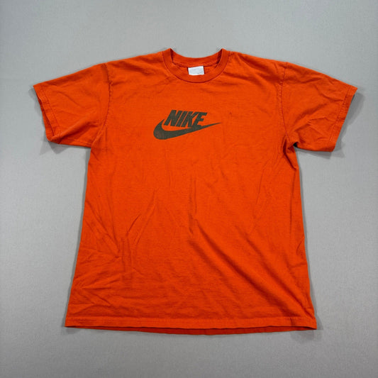 Vintage Y2K Nike T-Shirt mens Large Orange Center Big Swoosh Spell Out Athletic