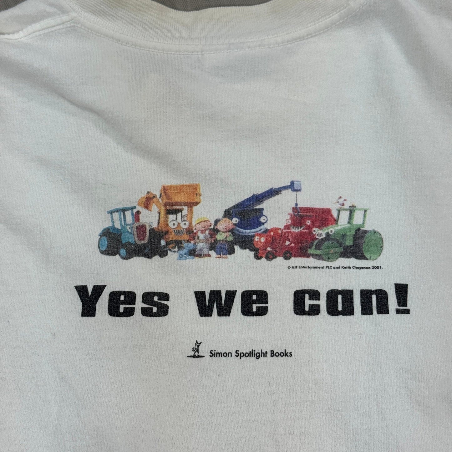 Vintage 2001 Bob the Builder "Can We Read It?" T-Shirt Mens XL White Y2K