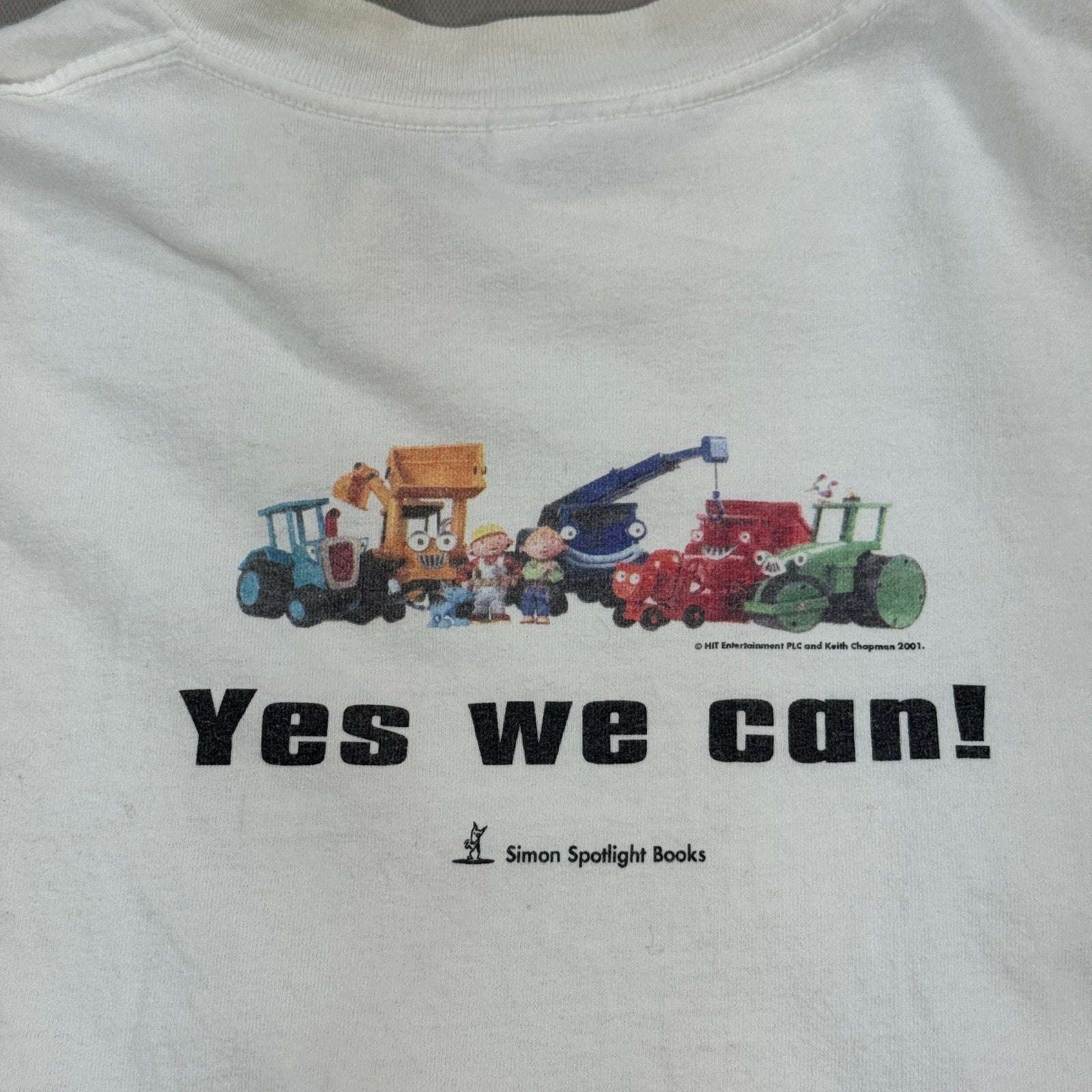 Vintage 2001 Bob the Builder "Can We Read It?" T-Shirt Mens XL White Y2K