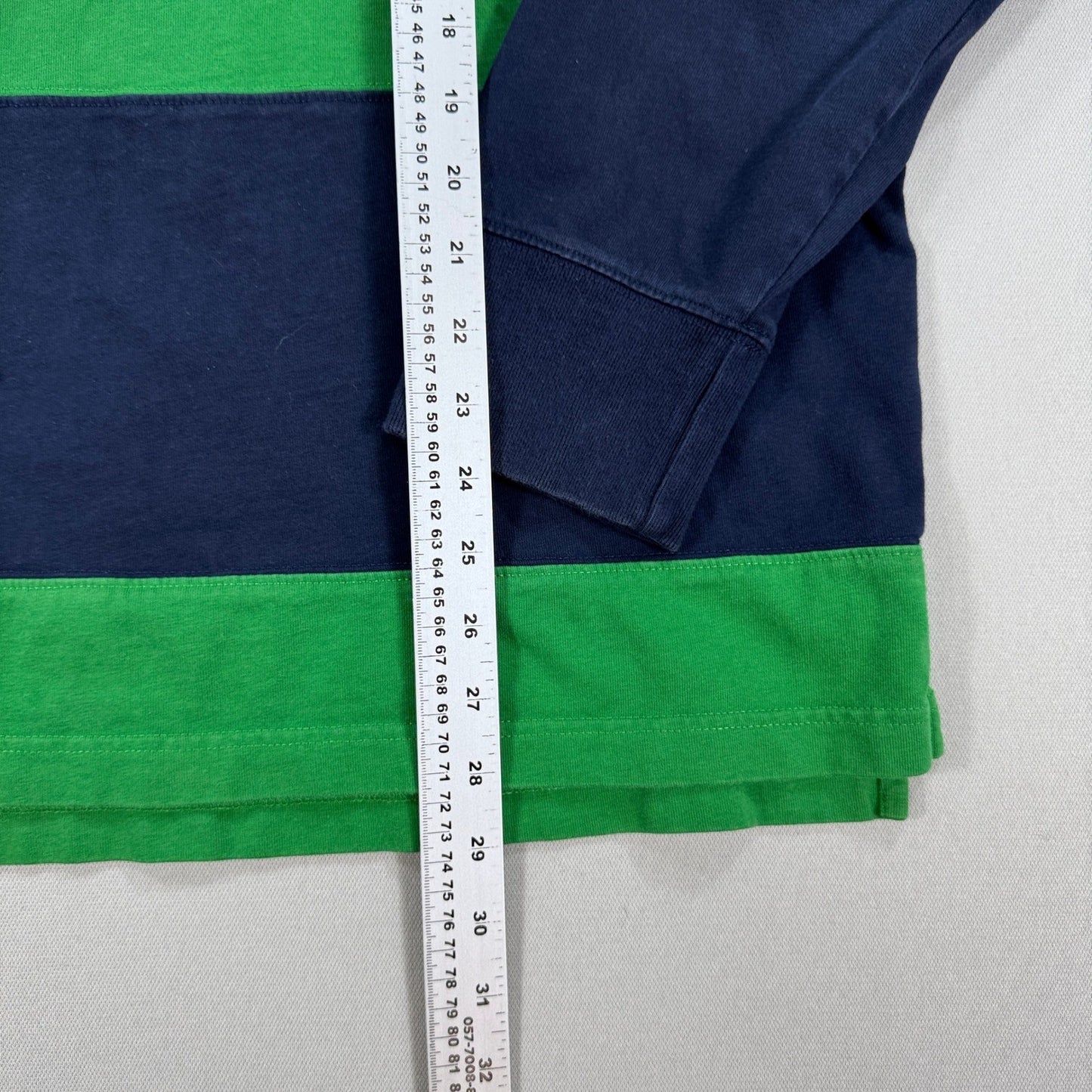 Vintage Nautica Jeans Co Rugby Polo Shirt Mens XL Green Blue Striped Long Sleeve