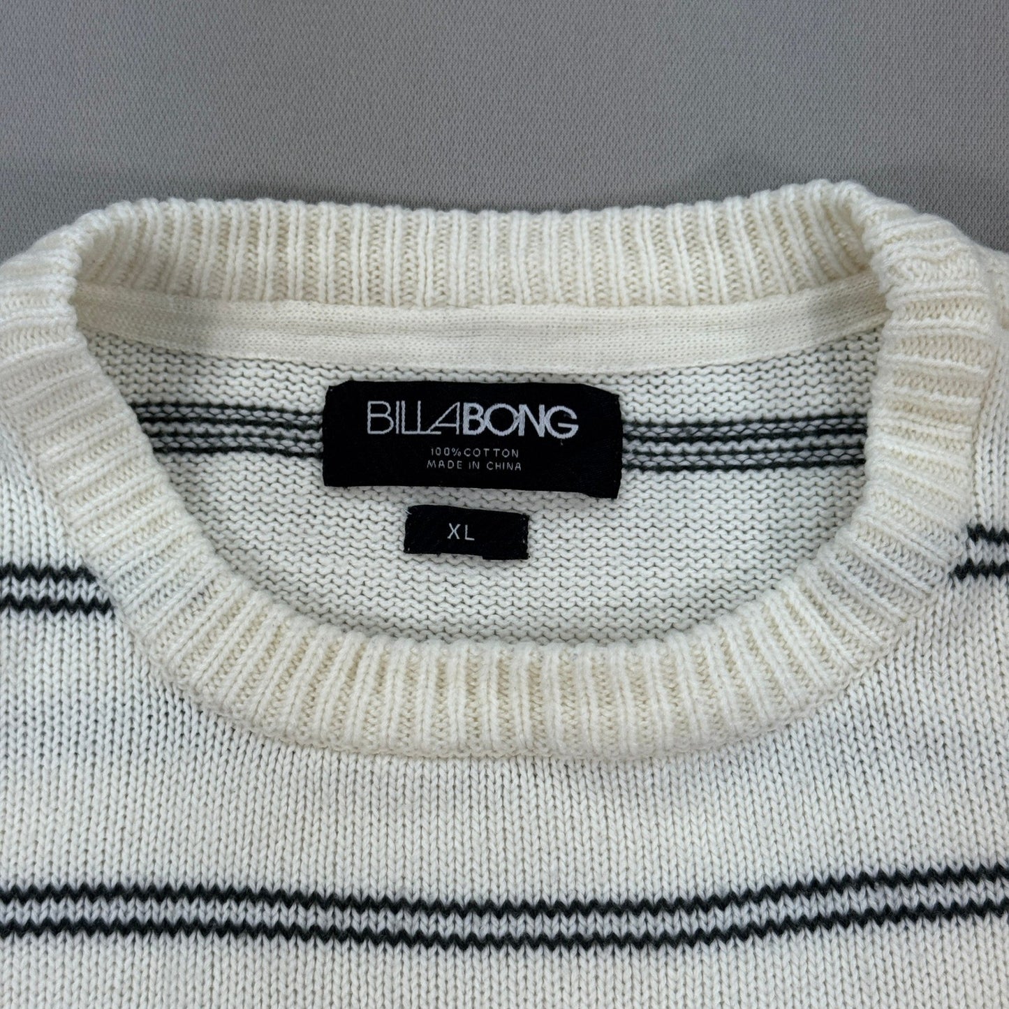 Vintage Billabong Jumper Knit Sweater mens XL Cream Black Embroidered Logo Y2K