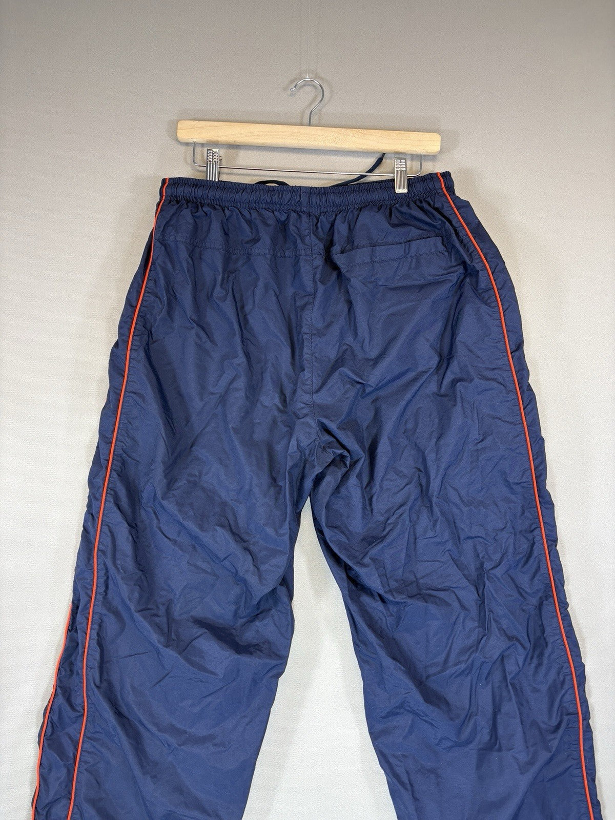 Vintage Nike Track Pants Mens Large Navy Blue Windbreaker Wide Leg Y2K Baggy Fit