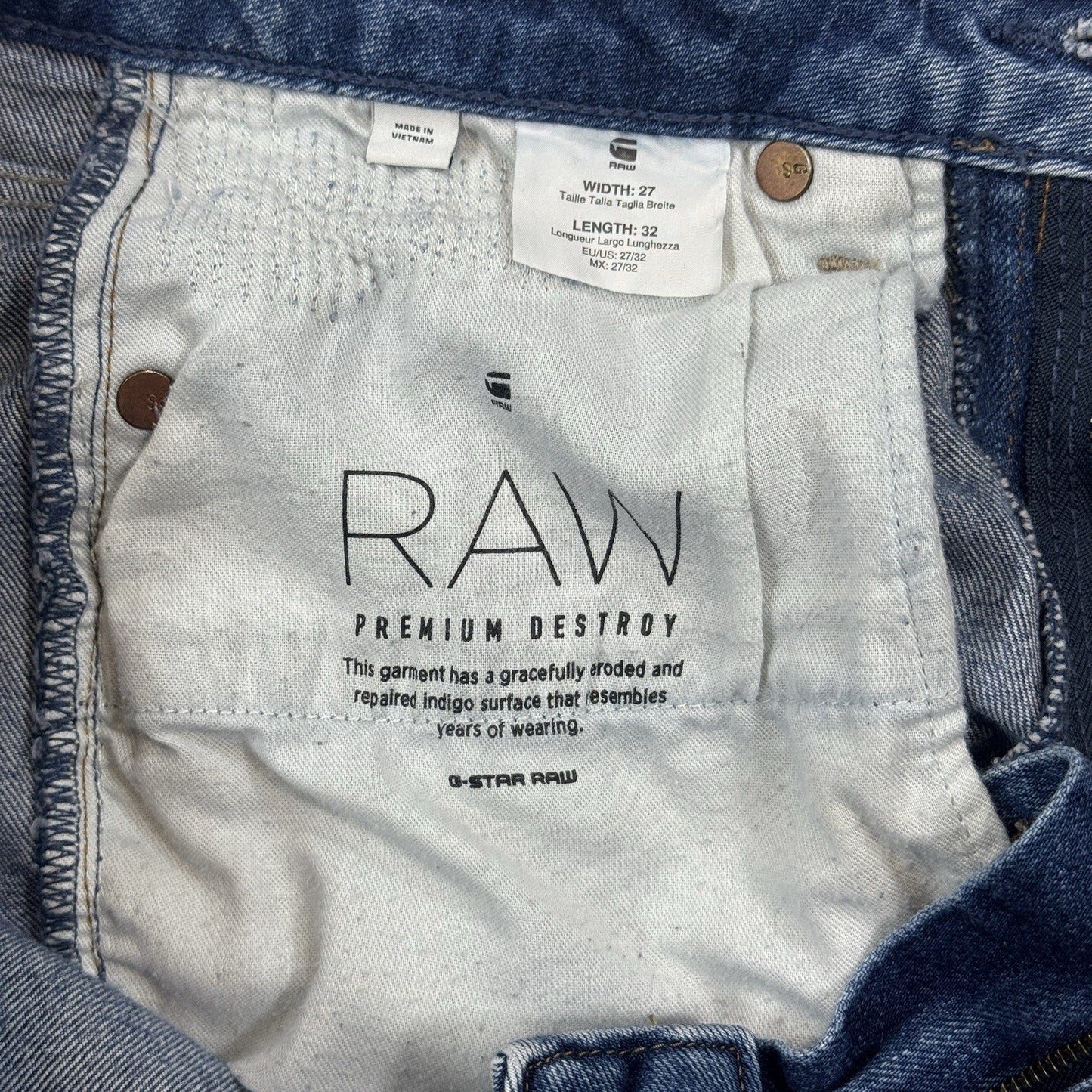 G-Star RAW 3301 Mid Waist Boyfriend Jeans Womens 27x32 Blue Denim Medium Wash