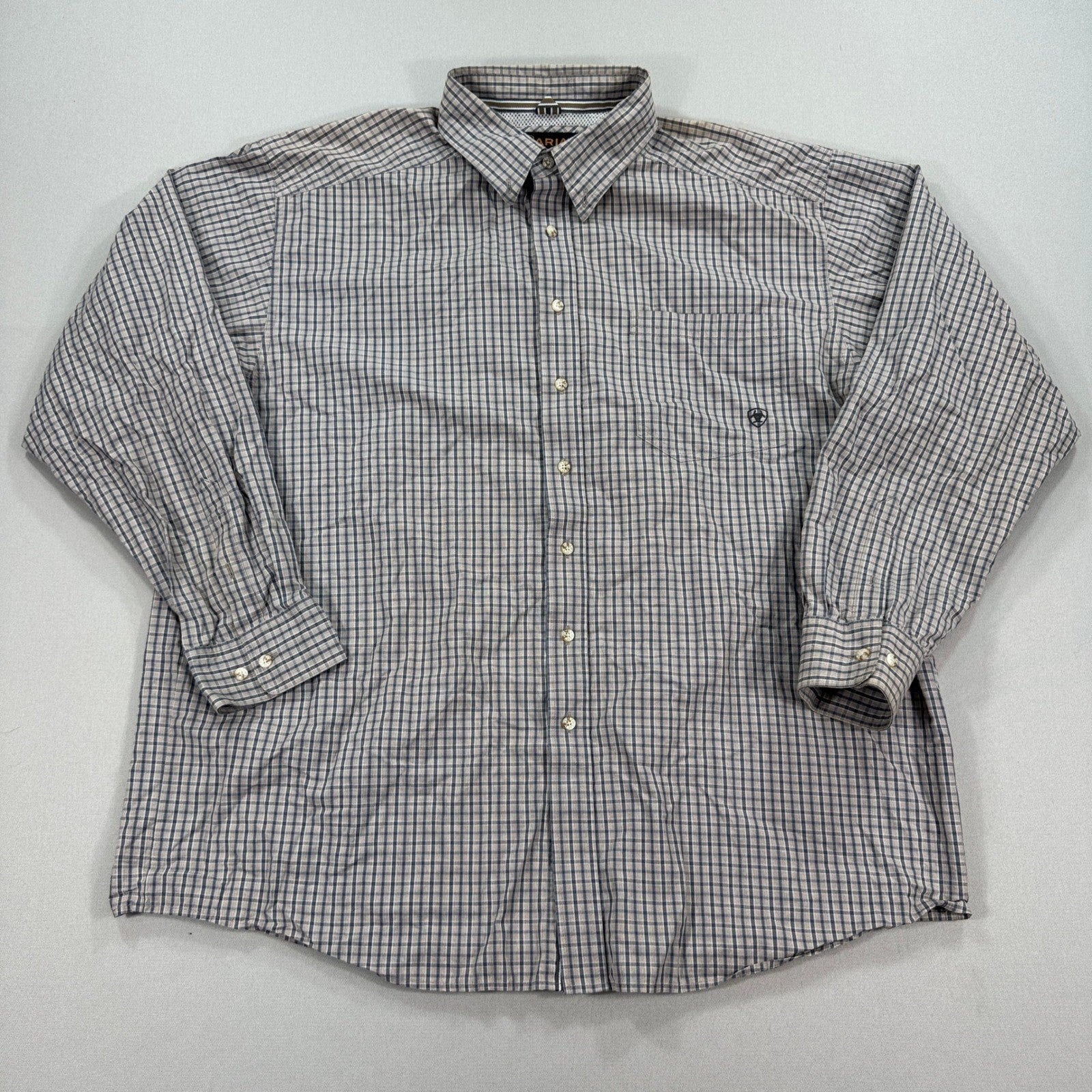 Ariat Pro Series Button Down Shirt mens 2XL Plaid Checkered Long Sleeve