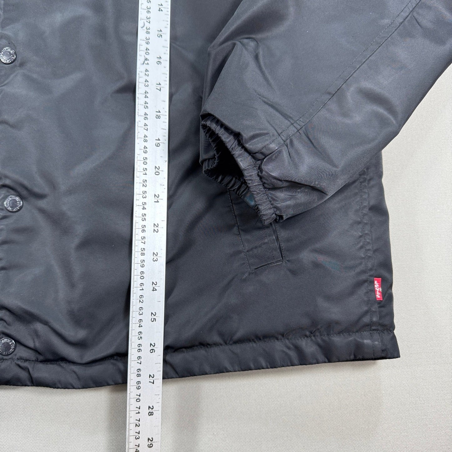 Levi's Sherpa Lined Coaches Jacket Mens Large Black Hooded Button Down Winter