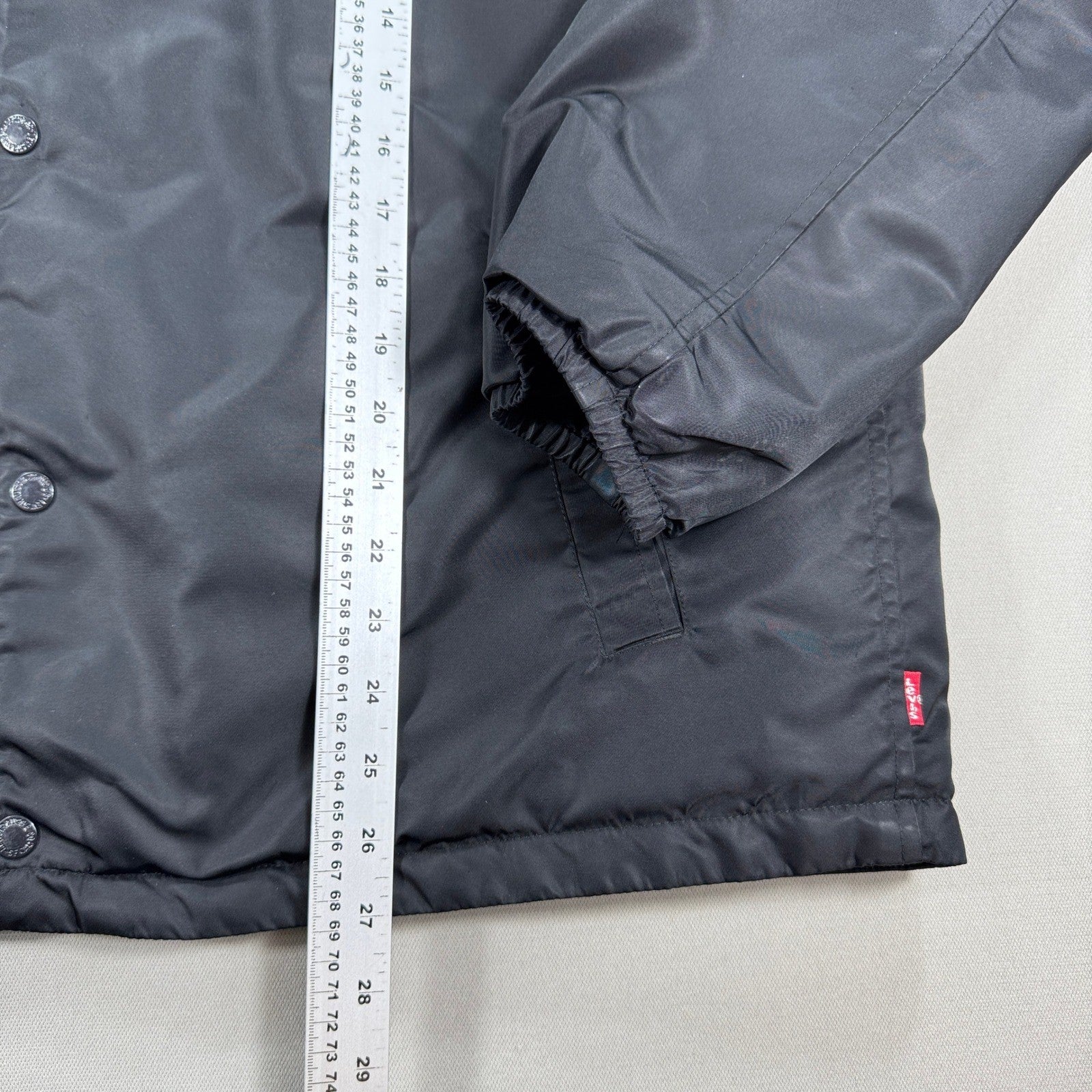 Levi's Sherpa Lined Coaches Jacket Mens Large Black Hooded Button Down Winter