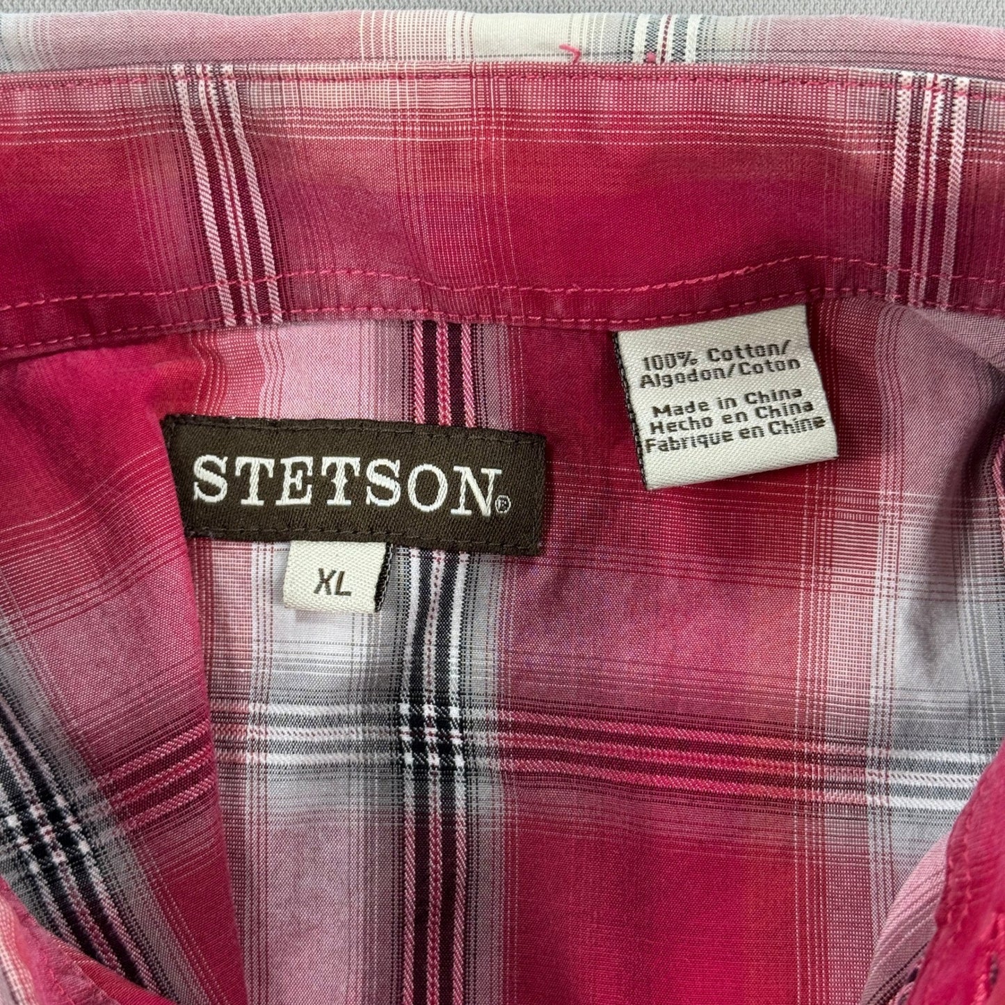 Stetson Shirt Mens XL Red Blue Plaid Western Pearl Snap Cowboy Rodeo Country