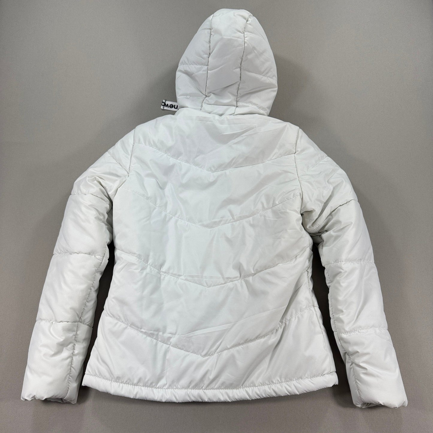 New Balance Puffer Jacket Womens Medium White Full Zip Hooded Quilted Insulated