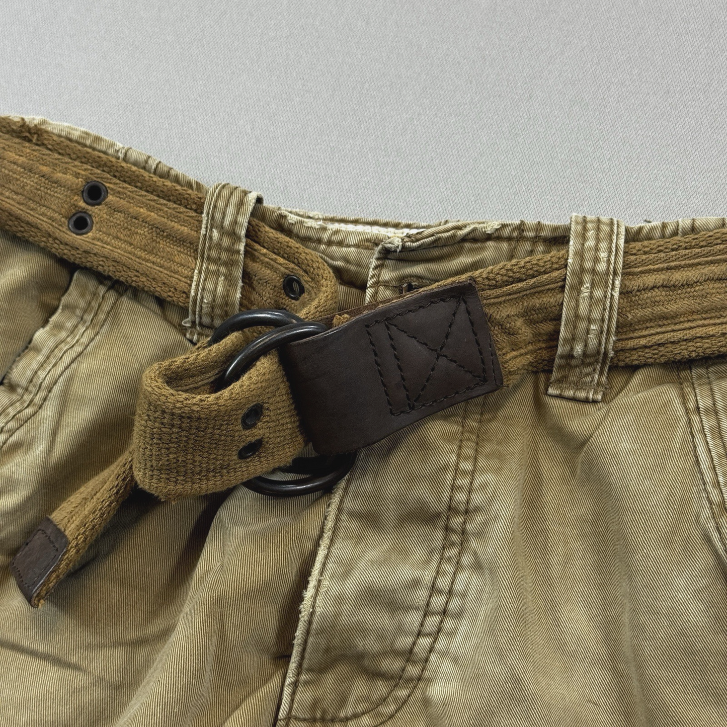 Abercrombie & Fitch Distressed Brown Cargo Shorts mens 28 W w/Belt Rare