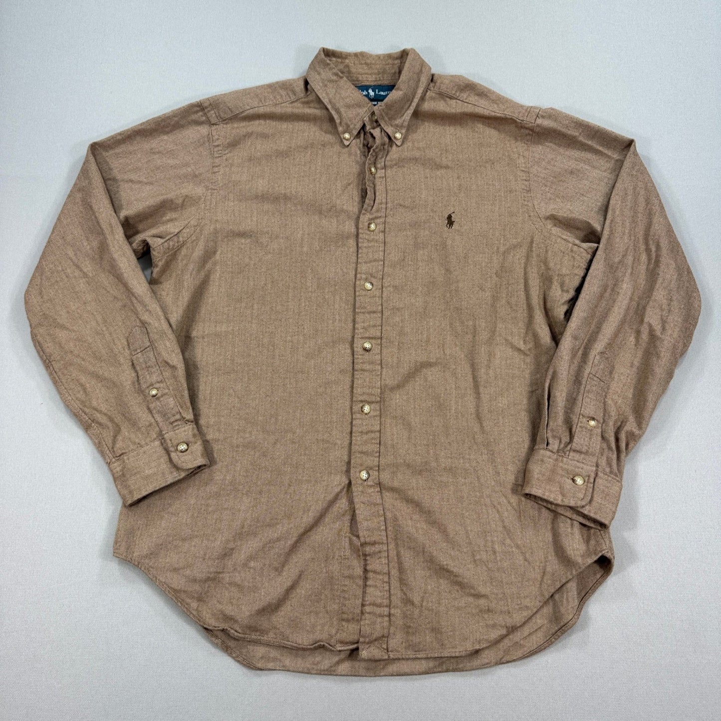 Ralph Lauren Shirt Brown Button Down Herringbone Classic Fit Long Sleeve mens L