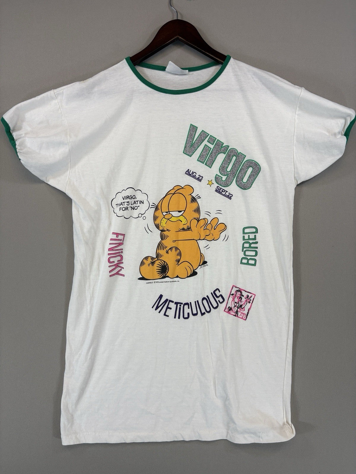 Vintage Garfield Virgo Jim Davis White Graphic Shirt Womens Medium Made in USA