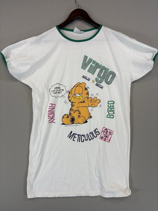 Vintage Garfield Virgo Jim Davis White Graphic Shirt Womens Medium Made in USA