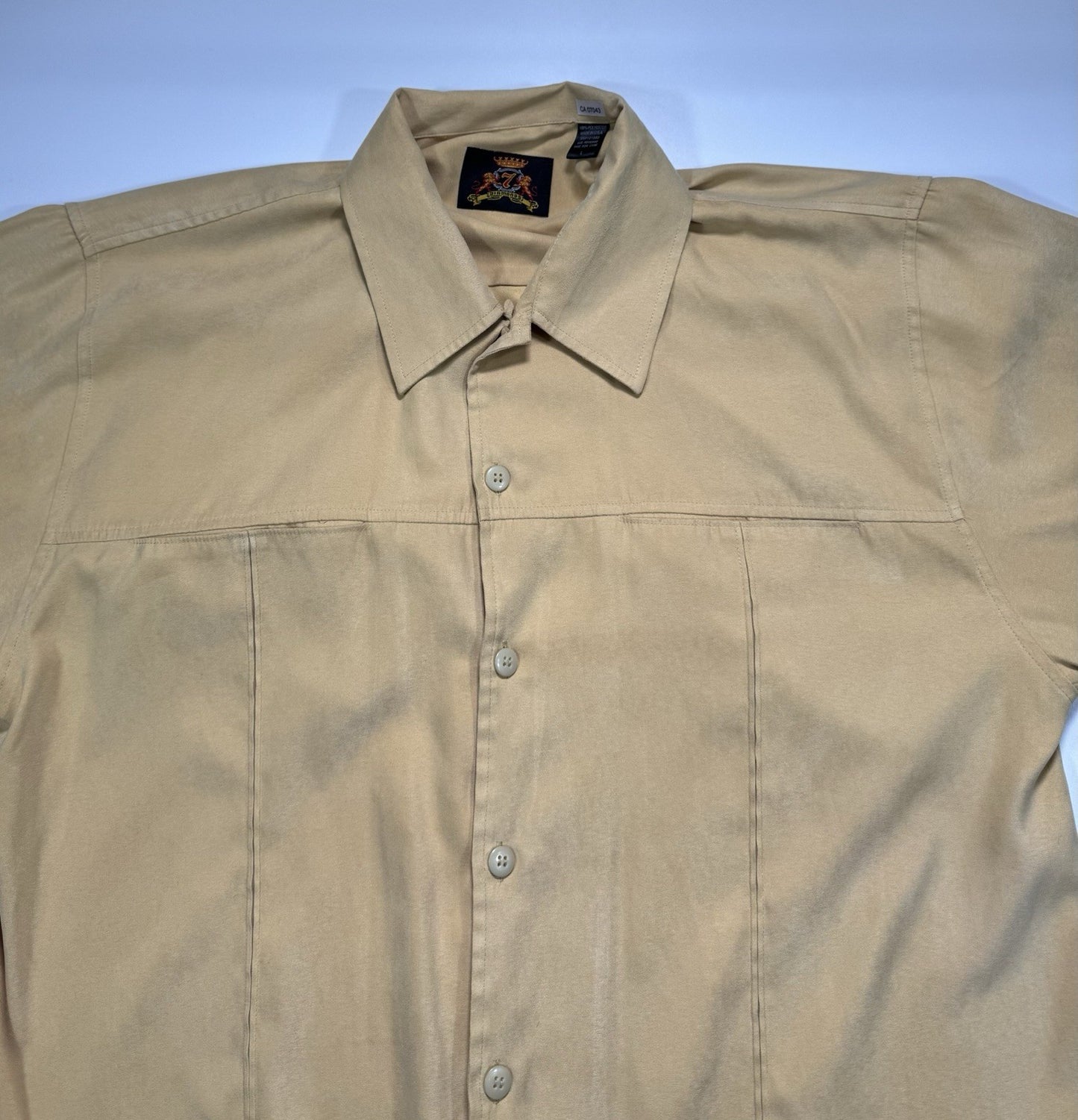 7 Diamonds Shirt Mens Large Brown Tan Button Up Country Velvet Feel Long Sleeve