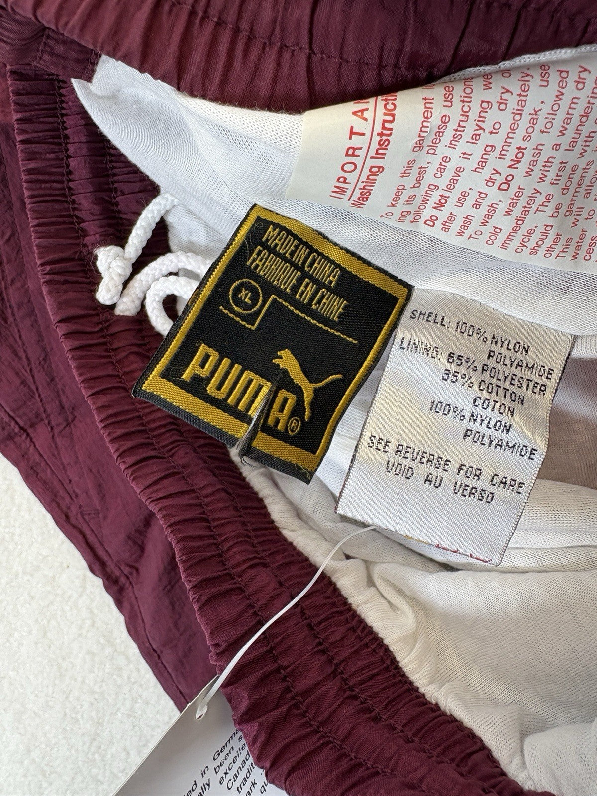 Vintage New Puma Mens XL Burgundy Lightweight Relaxed Fit Activewear Track Pants