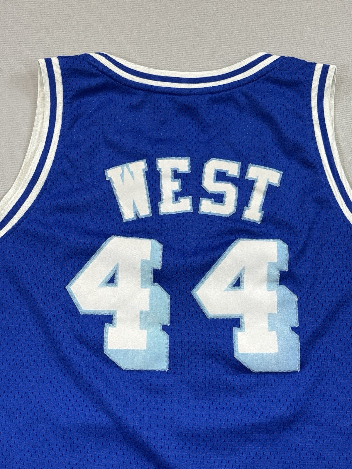 Vintage Reebok Los Angeles Lakers Jerry West #44 mens 2XL Blue Jersey Length +2