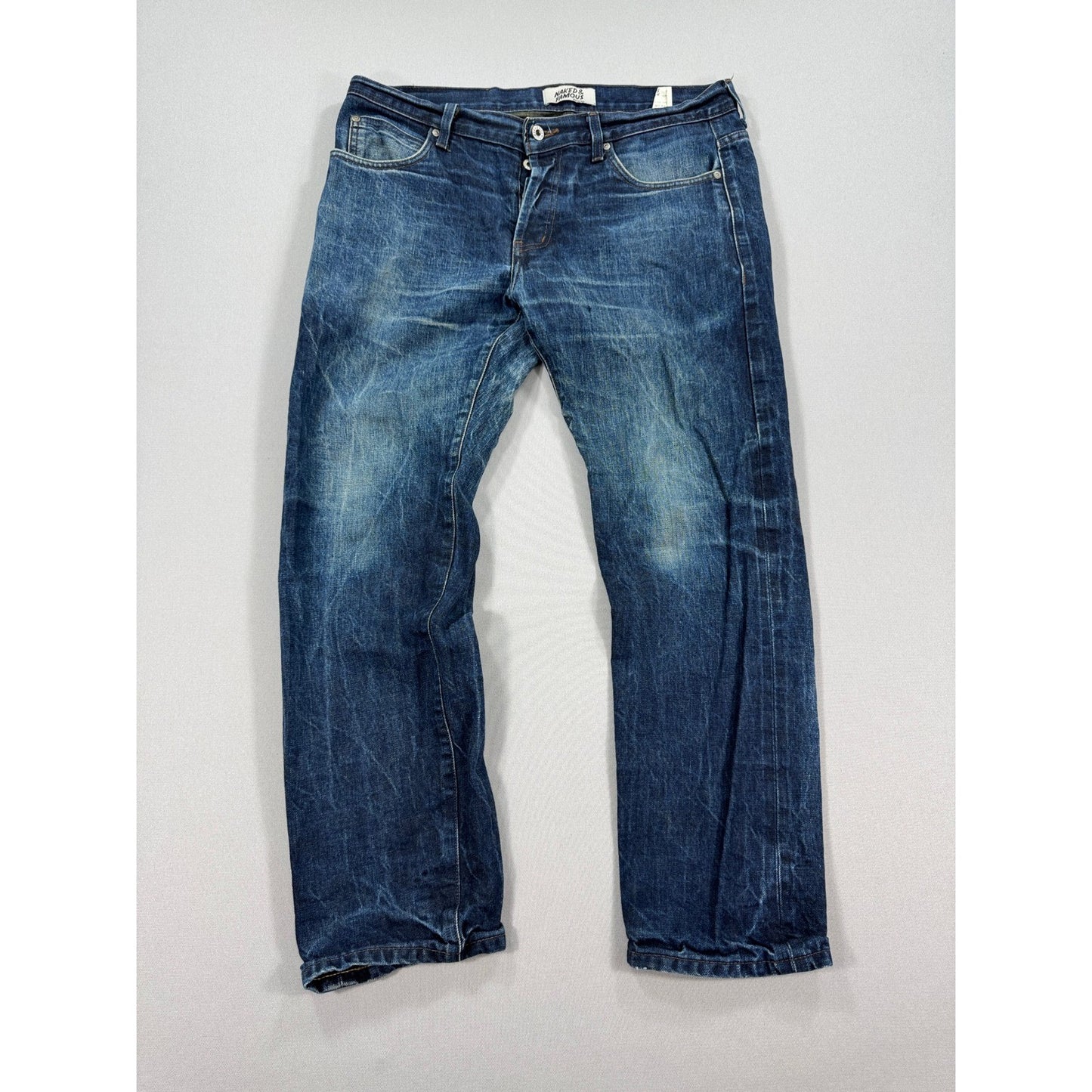 Naked & Famous Denim Jeans Super Guy Catechu Selvedge Indigo mens Size 36 Blue