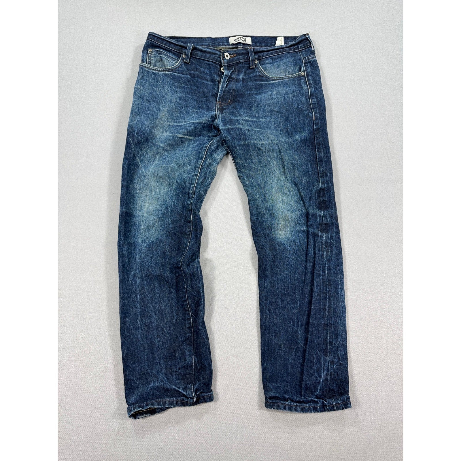 Naked & Famous Denim Jeans Super Guy Catechu Selvedge Indigo mens Size 36 Blue