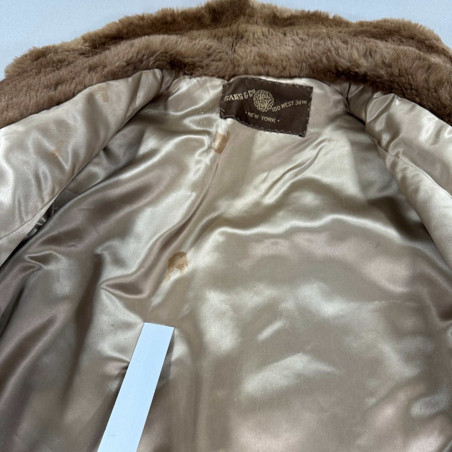 Vintage Saks & Co Fur Coat Womens XL Brown Collared Full Length Lined