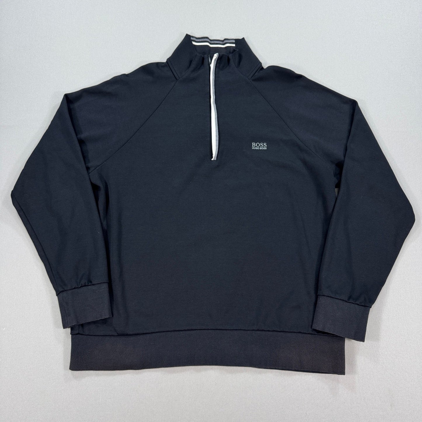 BOSS Hugo Boss Sweatshirt Half Zip Pullover mens XL Black Regular Fit Mock Neck