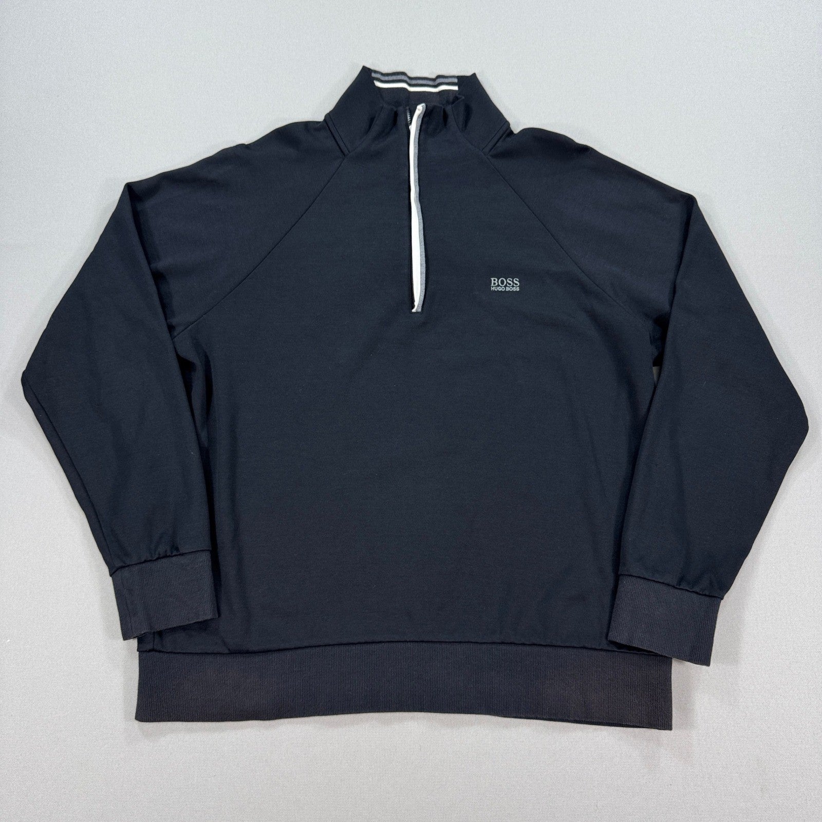 BOSS Hugo Boss Sweatshirt Half Zip Pullover mens XL Black Regular Fit Mock Neck
