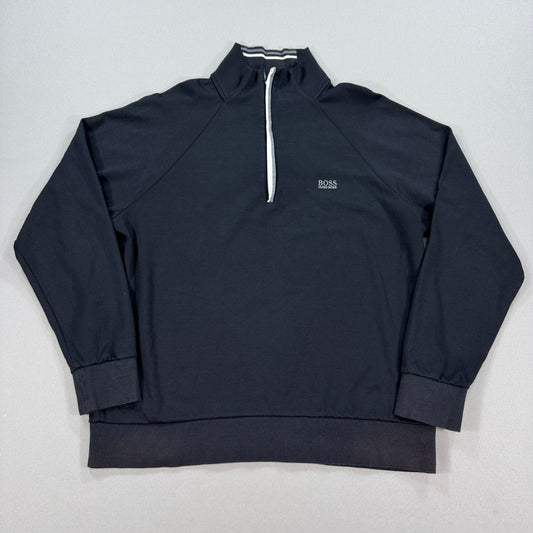 BOSS Hugo Boss Sweatshirt Half Zip Pullover mens XL Black Regular Fit Mock Neck
