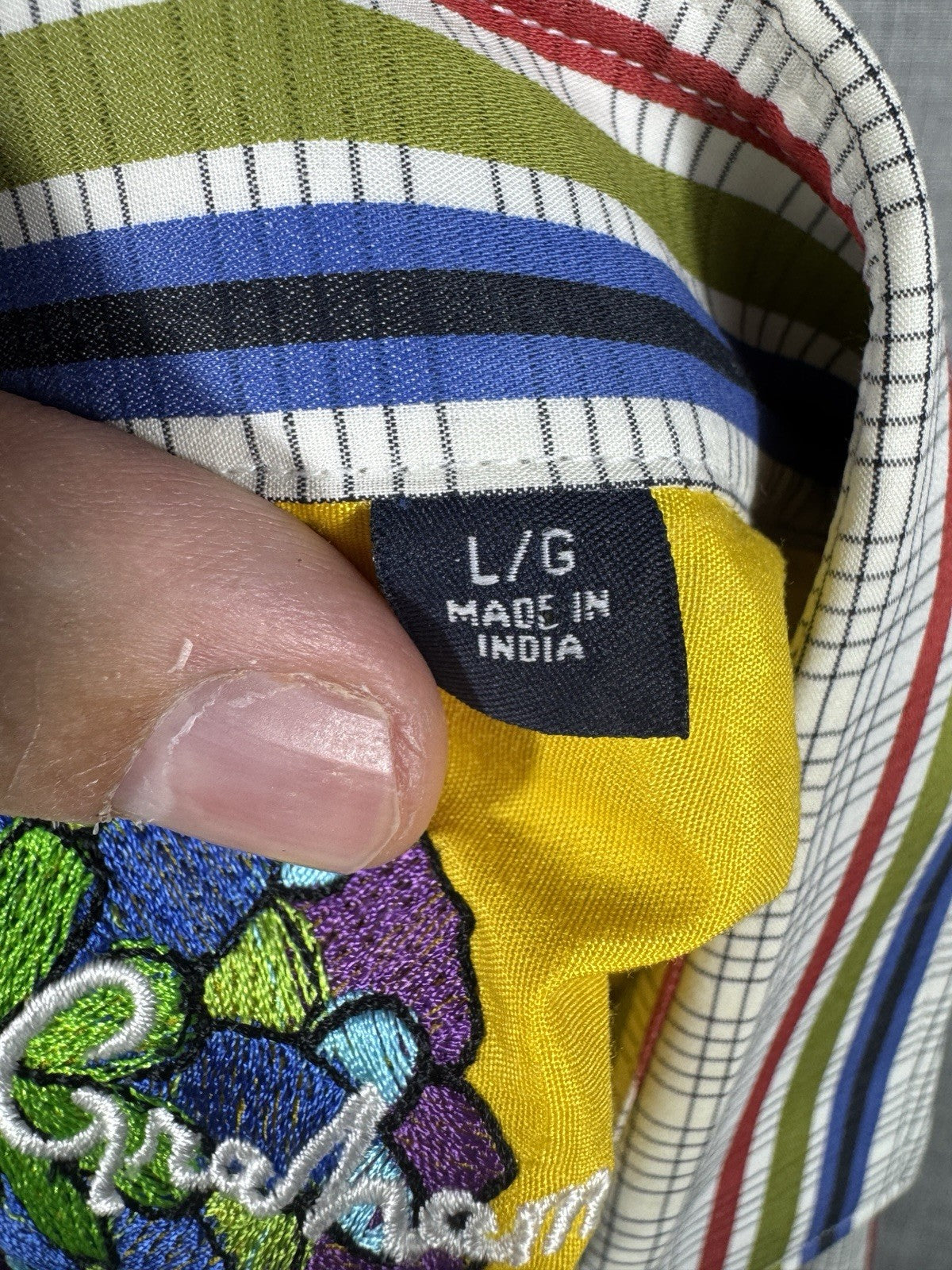 Robert Graham Men Striped Flip Cuff  Green Blue Dress Shirt Size Large 42 16.5