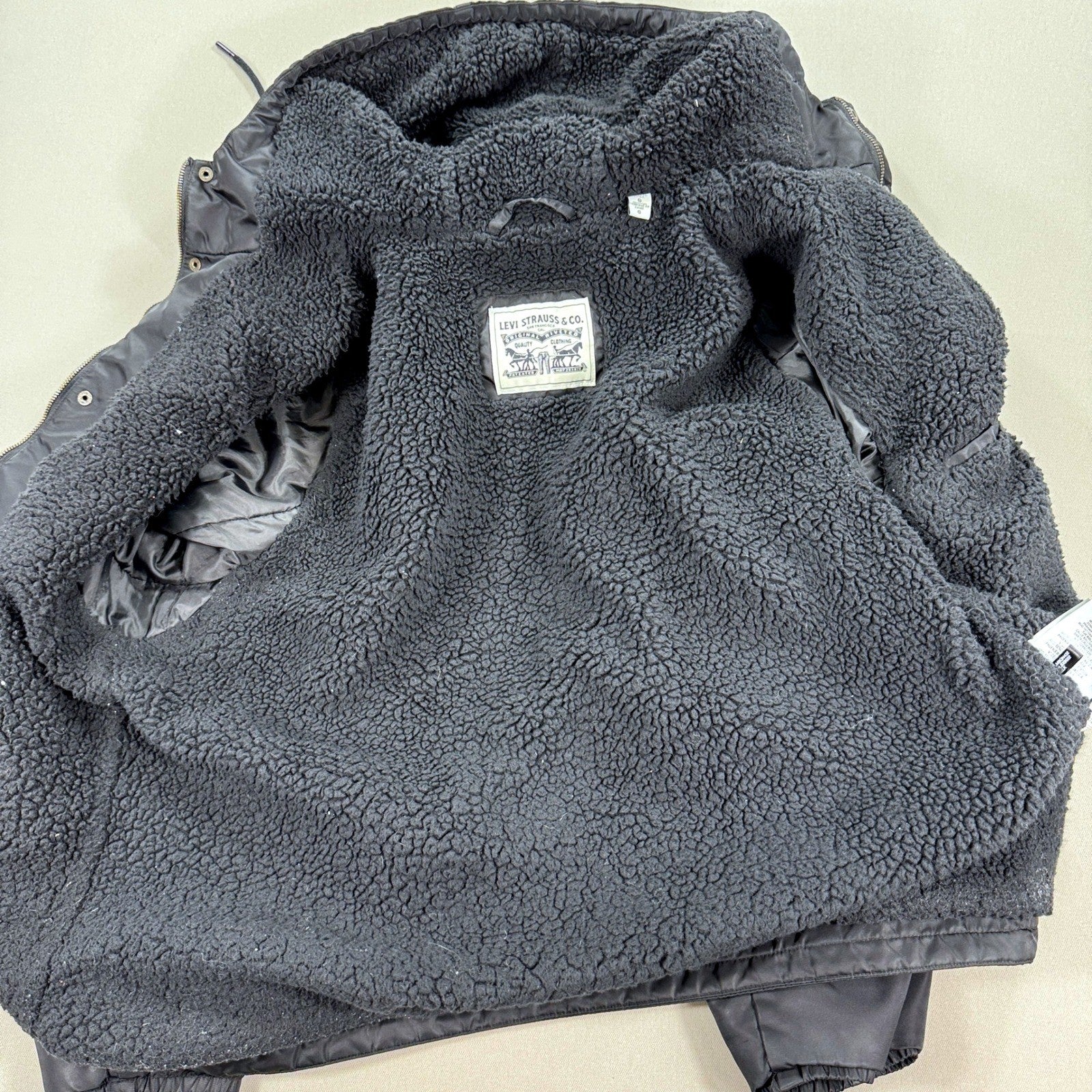 Levi's Sherpa Lined Coaches Jacket Mens Large Black Hooded Button Down Winter