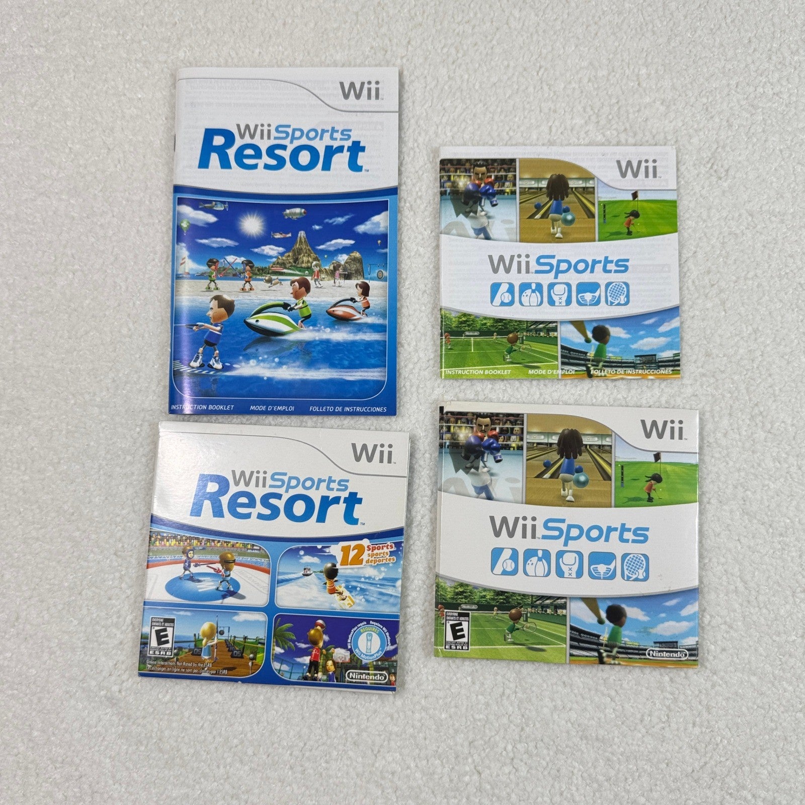 Nintendo Wii Sports & Sports Resort Game Disc and Instruction Manuals Set