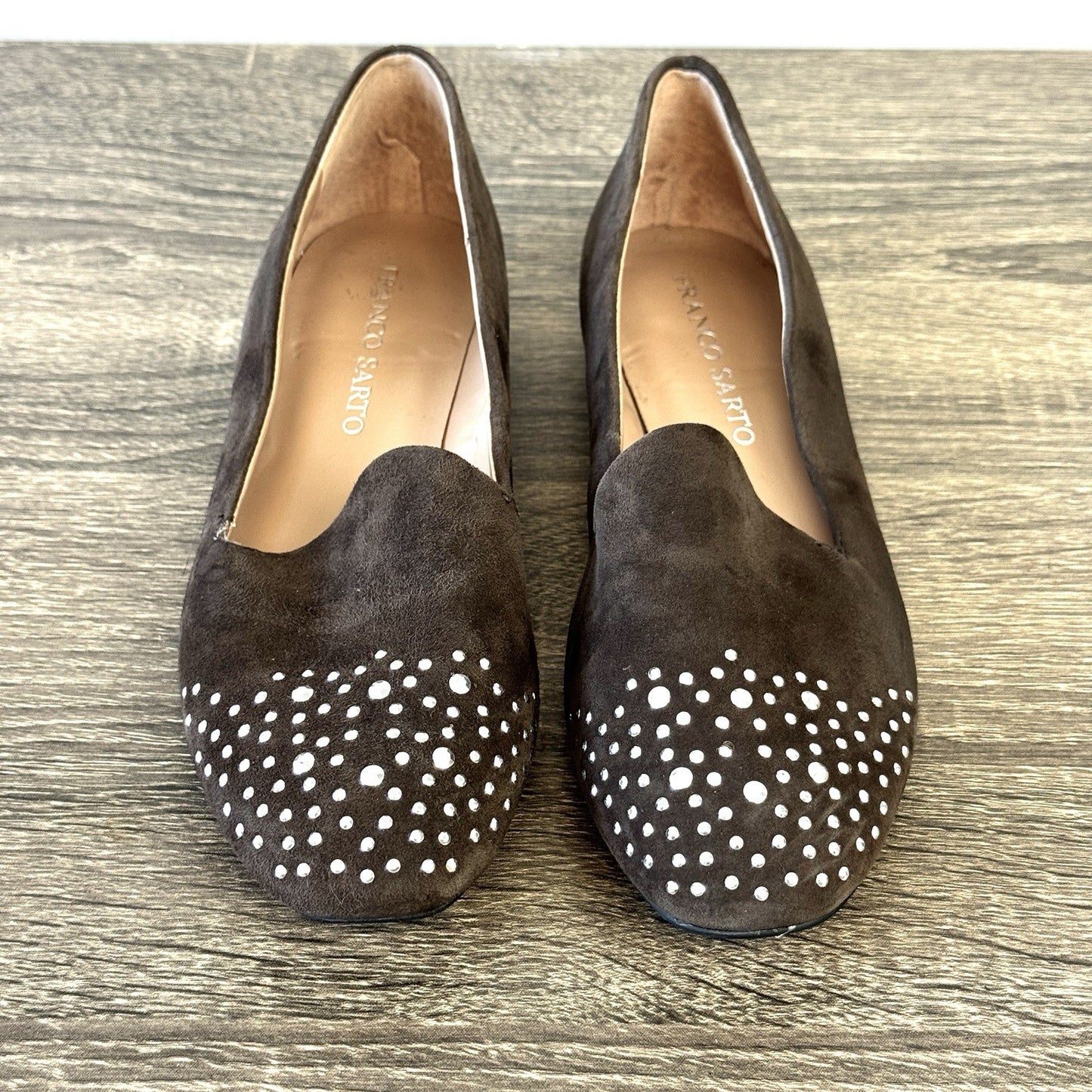 FRANCO SARTO Loafers Flats Women Size 7M Dark Brown Rhinestones