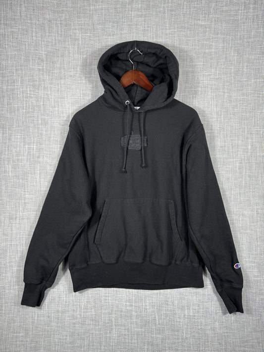 Vintage Champion Reverse Weave Black Hoodie Sweater Embroidered Mens Medium