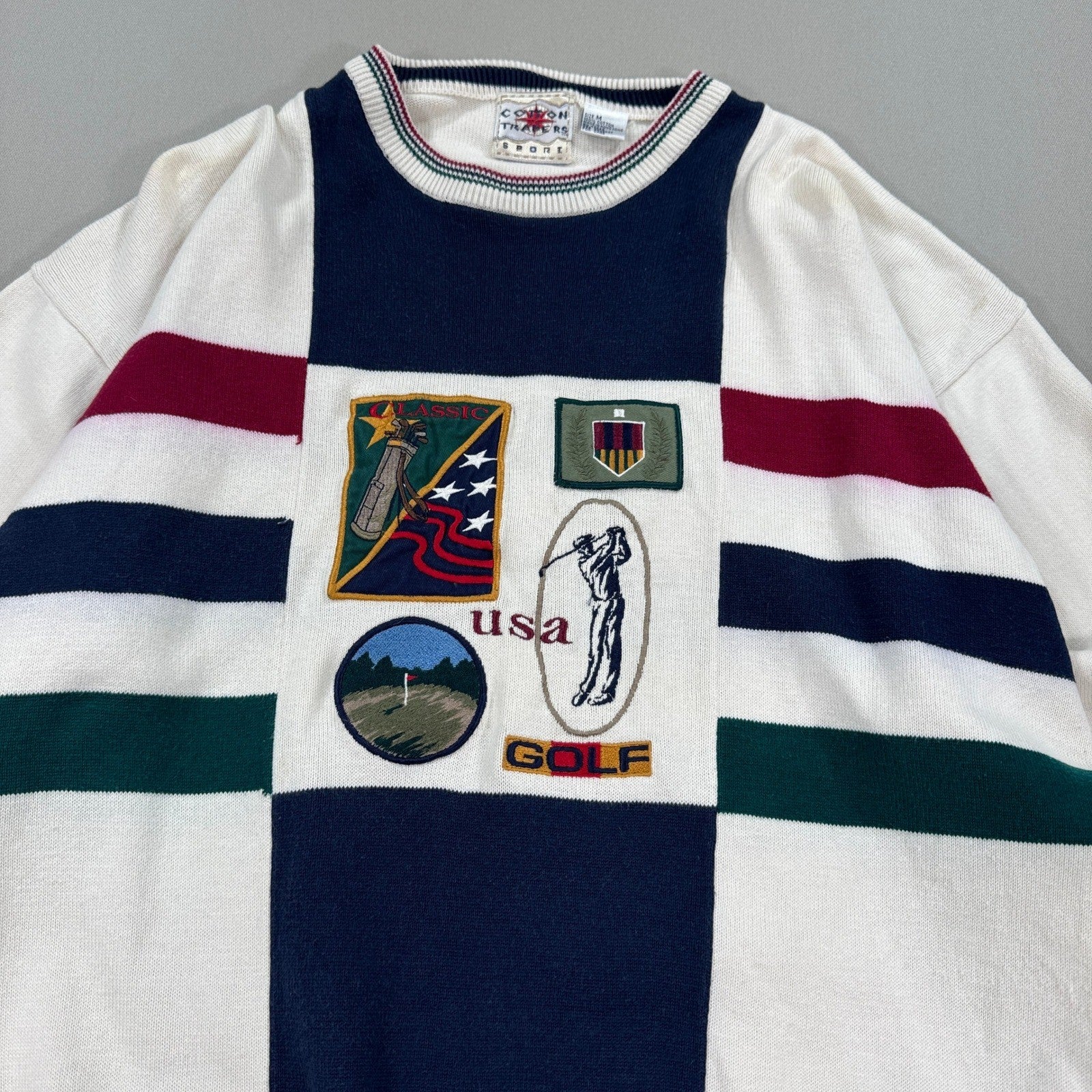 VTG 90s Cotton Traders Golf Sweater mens Medium Colorful Knitted Fall Spring