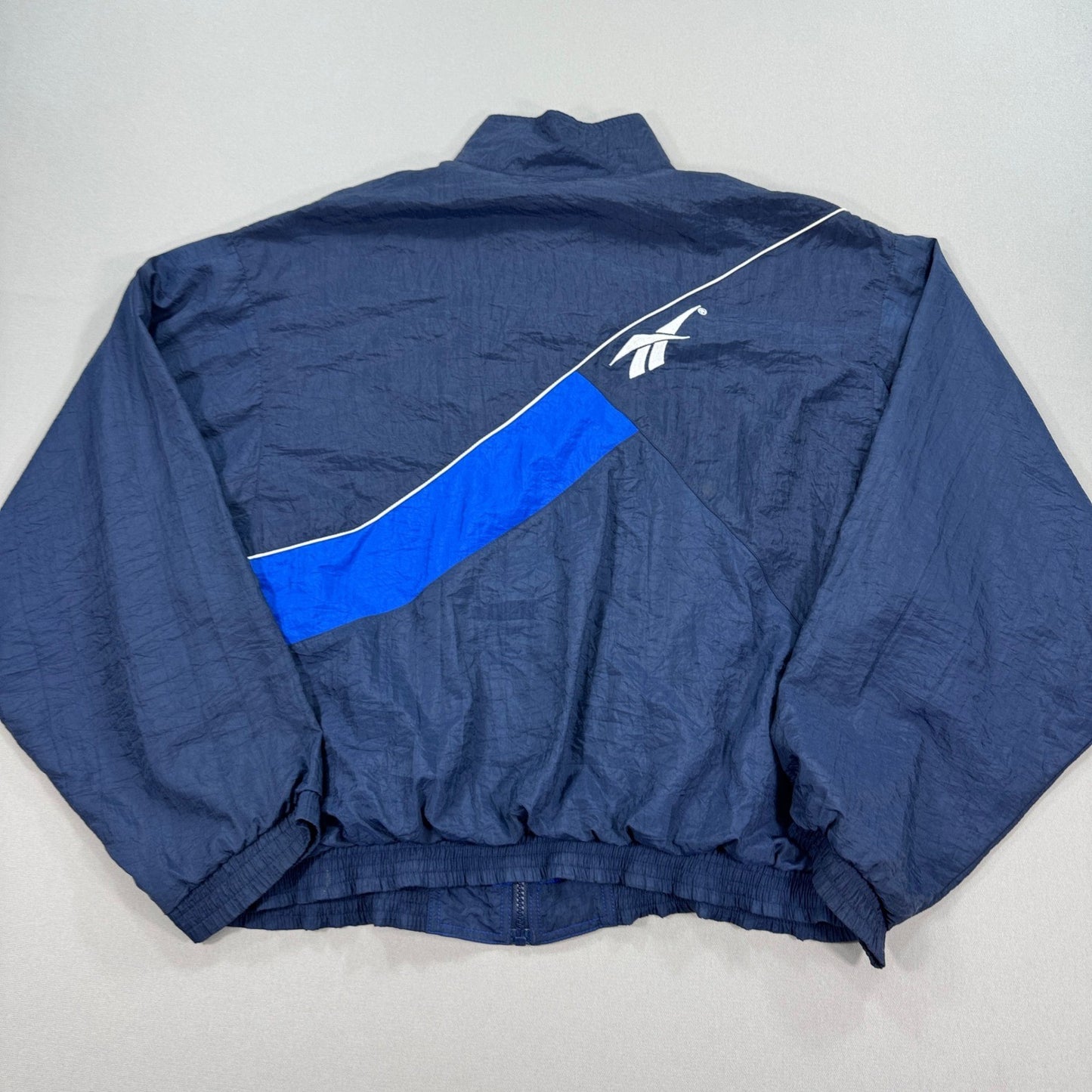 Vintage 90s Reebok Track Jacket mens Large Blue Full Zip Windbreaker Nylon