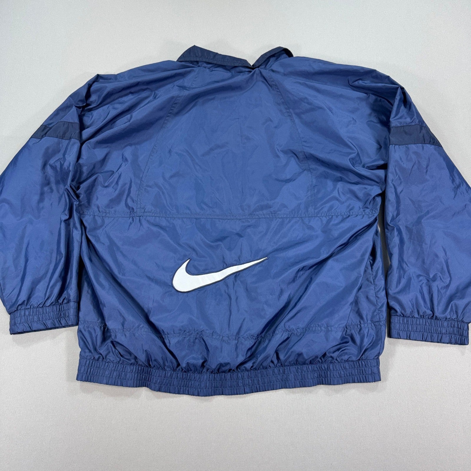Vintage Nike Windbreaker Jacket mens Large Full Zip Blue Big Swoosh Logo Nylon