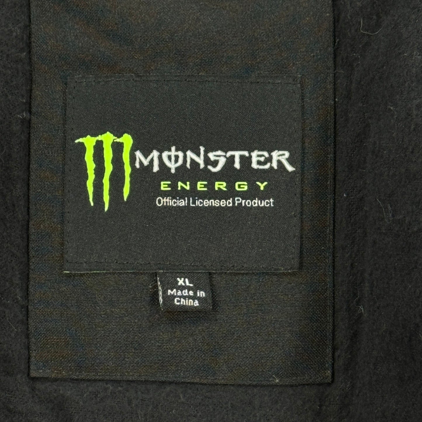 Monster Energy Winter Coat mens XL Black Hooded Fleece Lined Heavy Snap