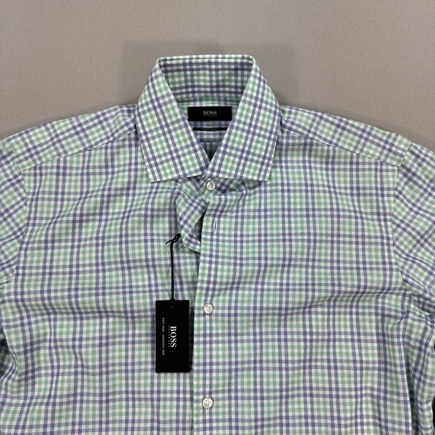 NWT Boss Hugo Boss Plaid Dress Shirt Button Down mens Small Green Regular Fit