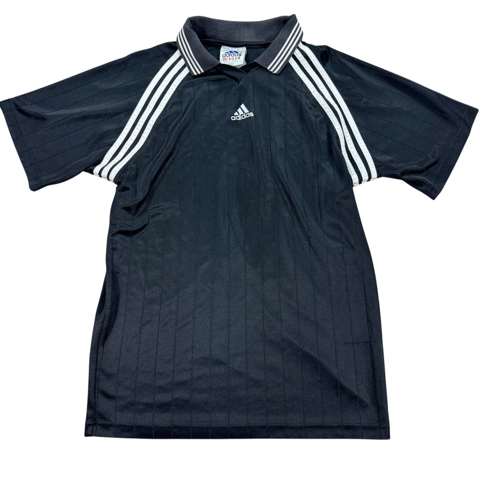 Vintage Adidas Golf Polo Shirt Men's Small Black Pinstripe Short Sleeve Trefoil