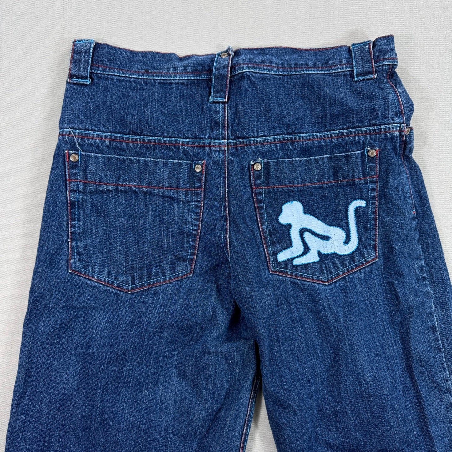 Vintage Drunk Munky Denim Jeans Mens Size 32 Embroidered Wide Leg Y2K