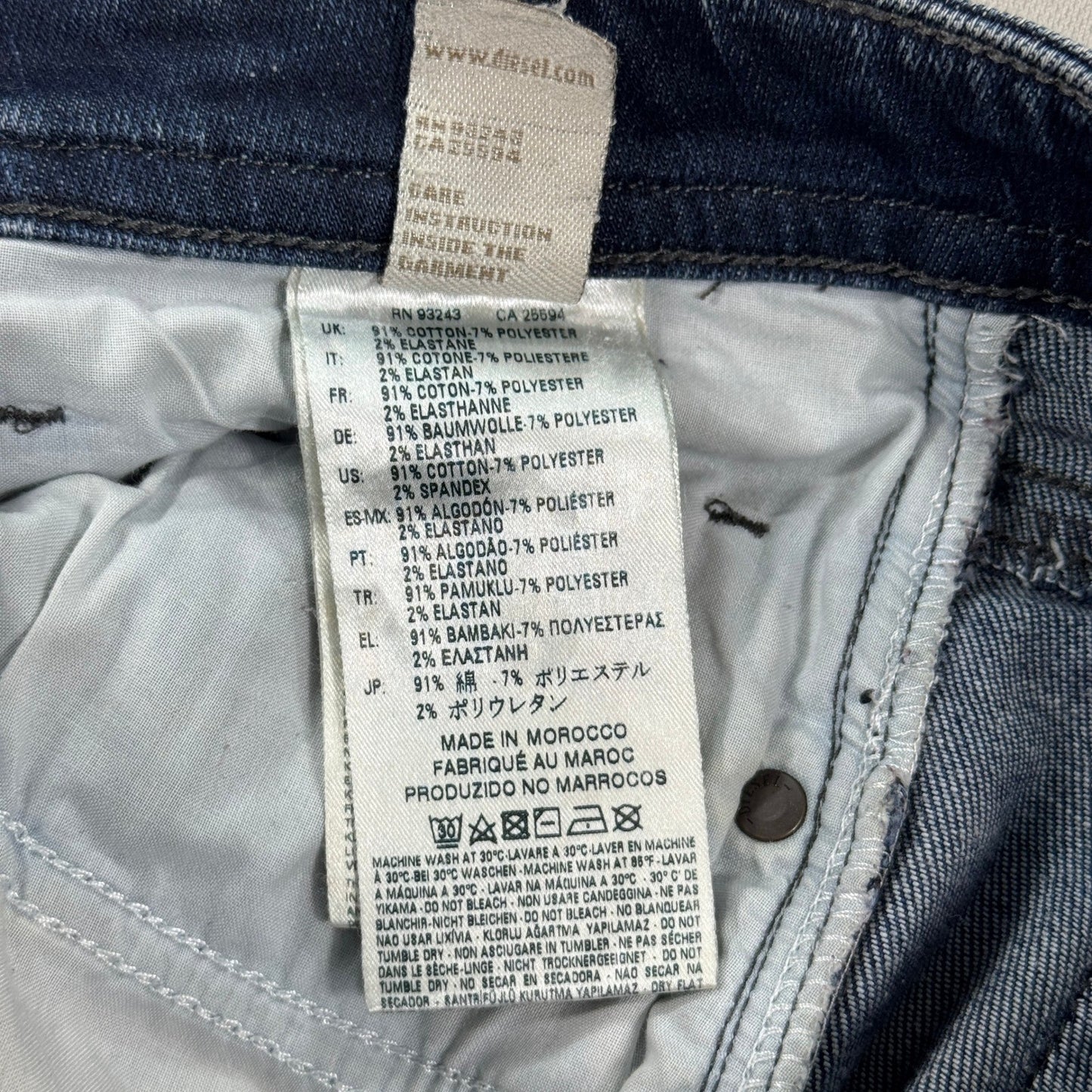 Diesel Akee Jeans Stretch mens 30x28 Regular Slim Tapered Leg Blue Denim 0835N