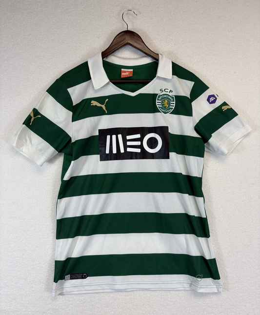 Puma Sporting Lisbon de Portugal 2013/14 White Green Stripes Jersey Mens Medium