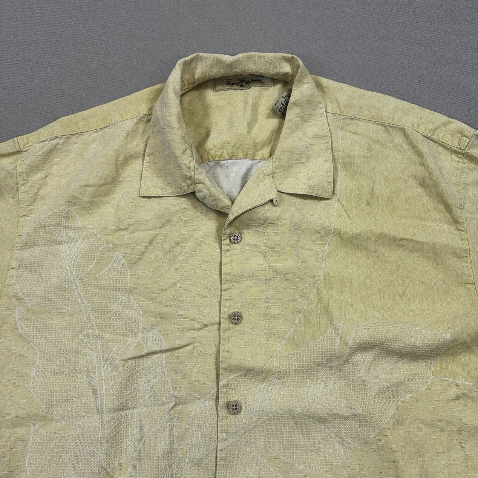 Tommy Bahama Hawaiian Shirt mens XL Yellow Button Up Tropical Beach Silk Blend