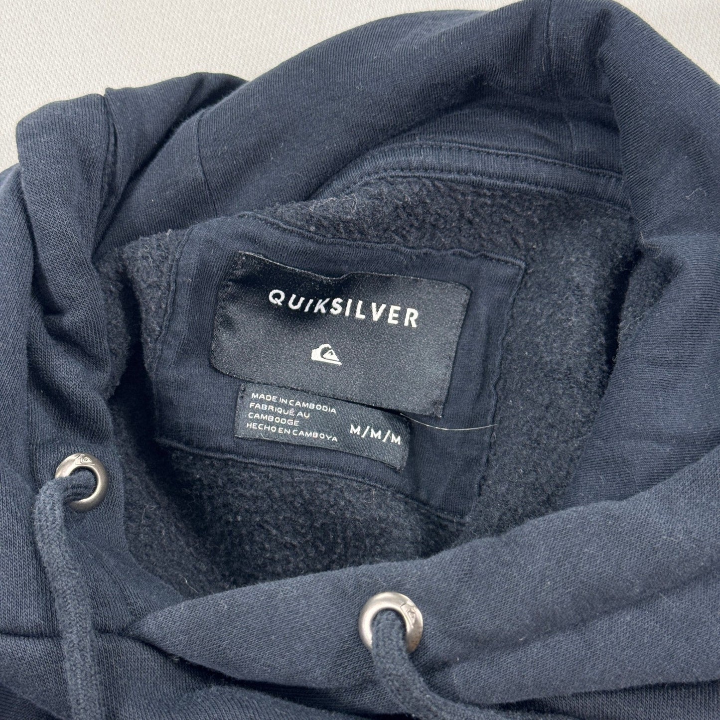 Quiksilver Hoodie mens Medium Black Big Logo Graphic Pullover Drawstring Fleece