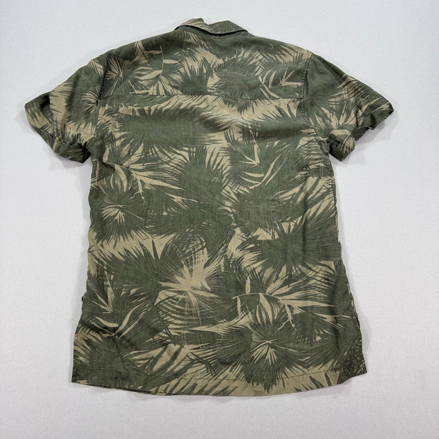 Scotch & Soda Polo Shirt mens Small Green Palm Print Button Down Regular Fit