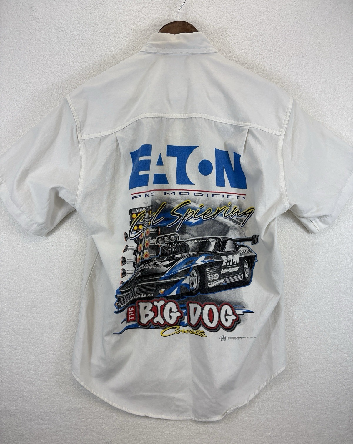 Choko Mens Large Eaton Pro Modified Racing 'The Big Dog' White Button Down Shirt